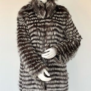 Silver Fox Fur Panel Jacket New Without Tags | Fur Stripe Construction